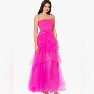 Betsy & Adam Hot Pink Sheer Mesh Corset Tiered A Line Dress Size 6 NWT